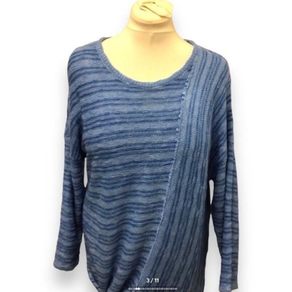 Democracy Women’s Asymmetric Open Knit Longline Sweater, Blue, size M - Picture 2 of 9